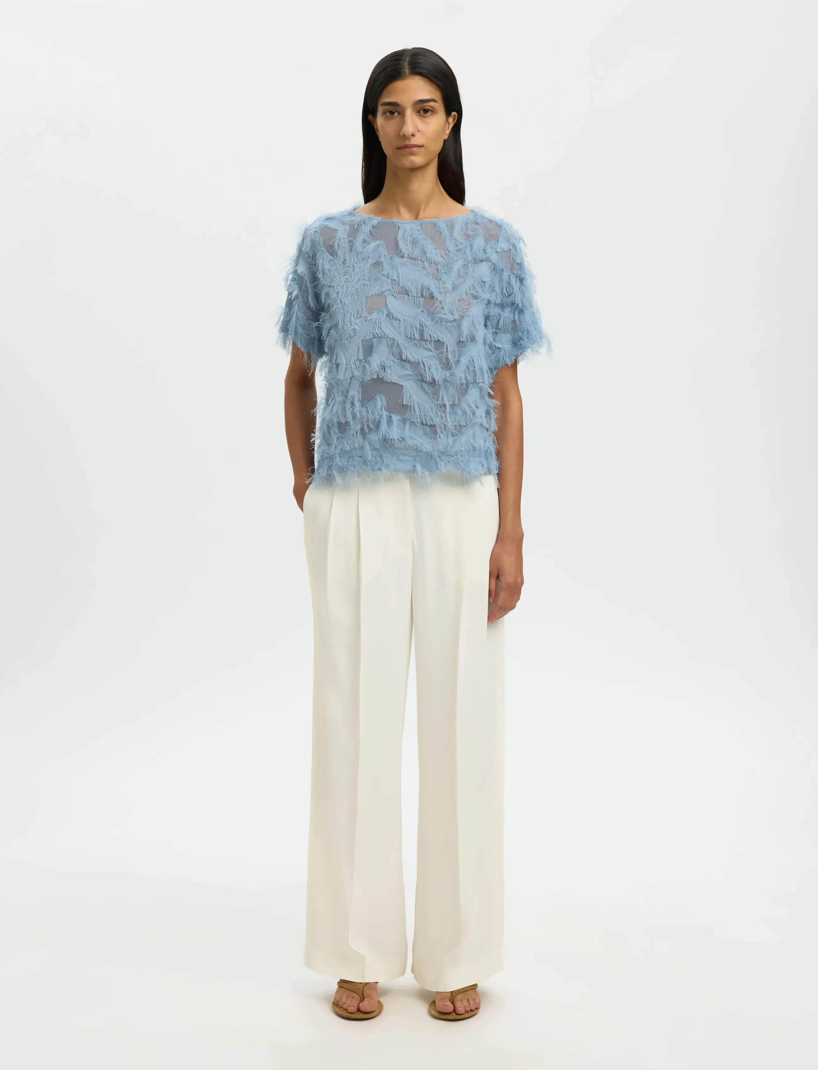 Selected - SLFMYLINE SS BOAT NECK TOP B - kortærmede bluser - dusty blue - 3