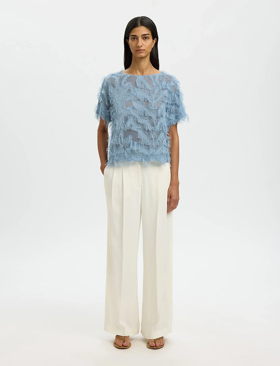 Selected - SLFMYLINE SS BOAT NECK TOP B - kurzärmelige blusen - dusty blue - 3