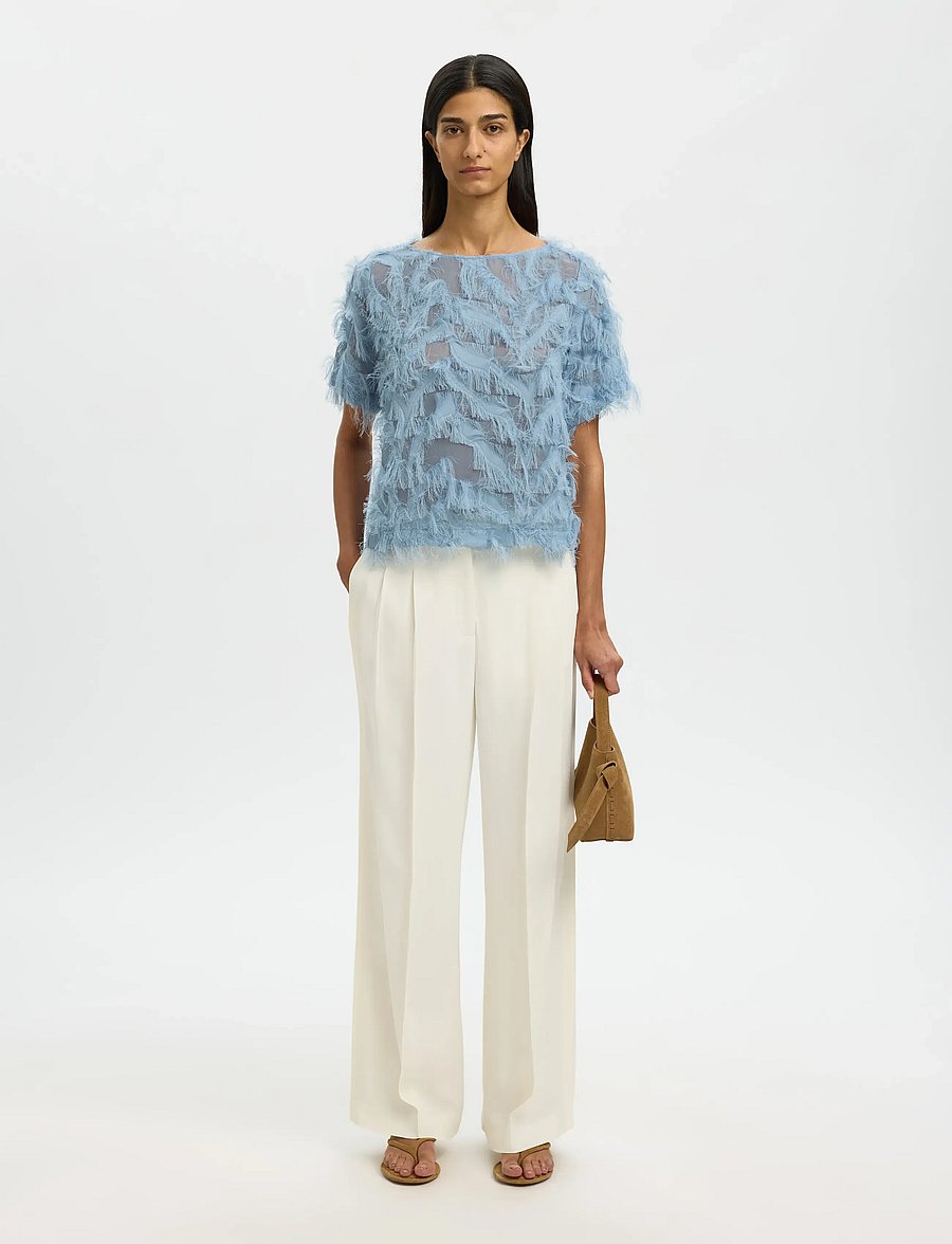 Selected - SLFMYLINE SS BOAT NECK TOP B - kurzärmelige blusen - dusty blue - 4
