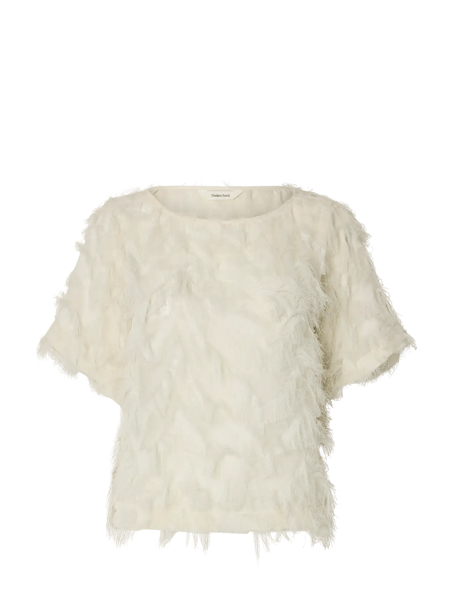 Selected - SLFMYLINE SS BOAT NECK TOP B - kortärmade blusar - egret - 1