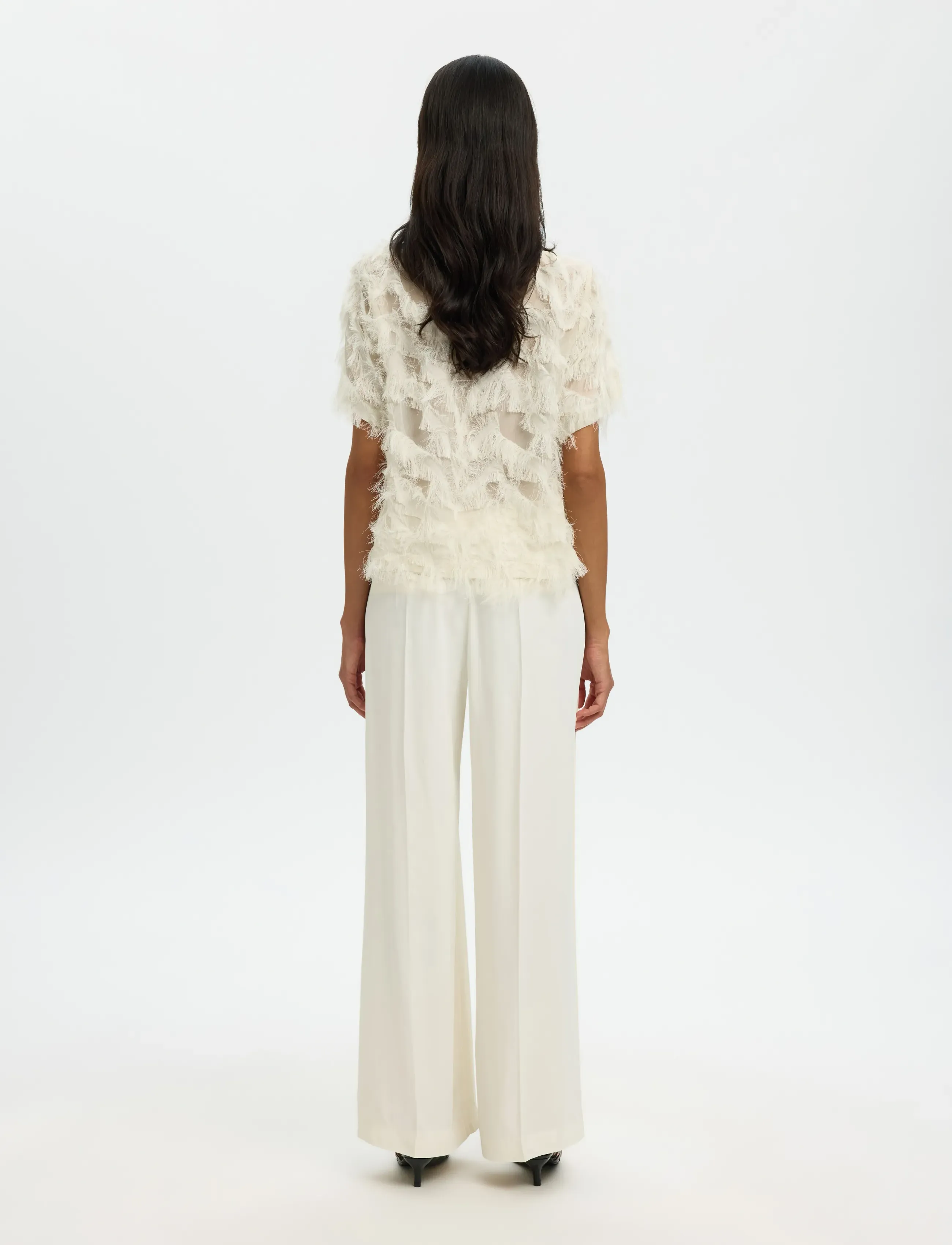 Selected - SLFMYLINE SS BOAT NECK TOP B - kurzämlige blusen - egret - 2