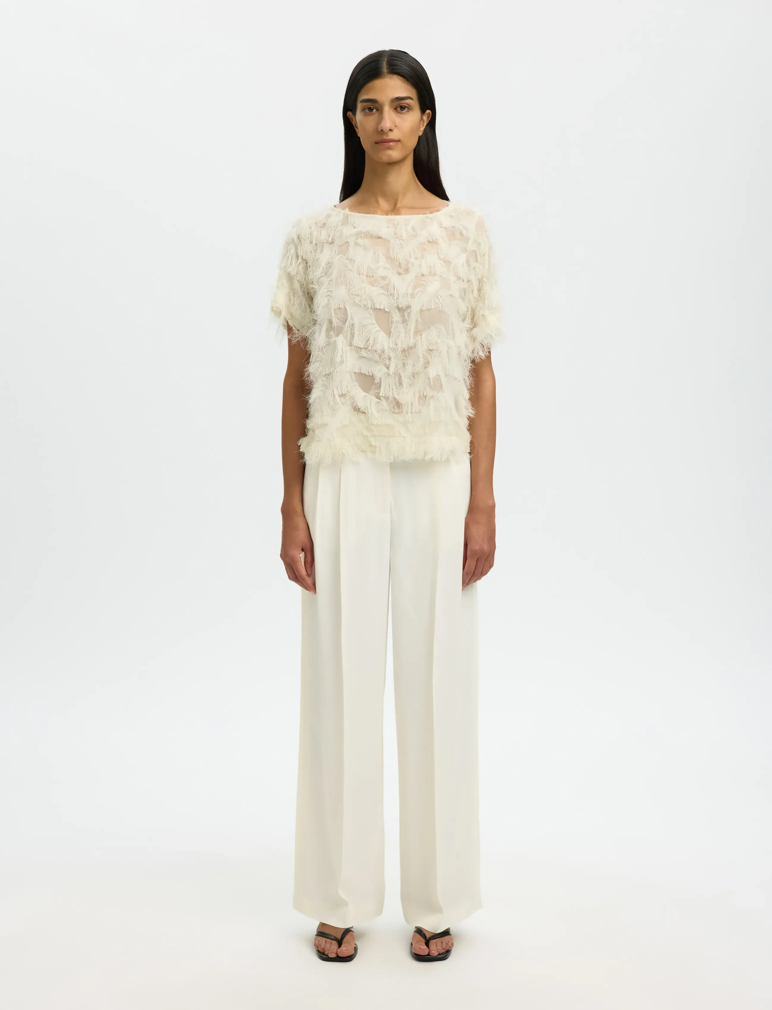 Selected - SLFMYLINE SS BOAT NECK TOP B - kurzämlige blusen - egret - 3