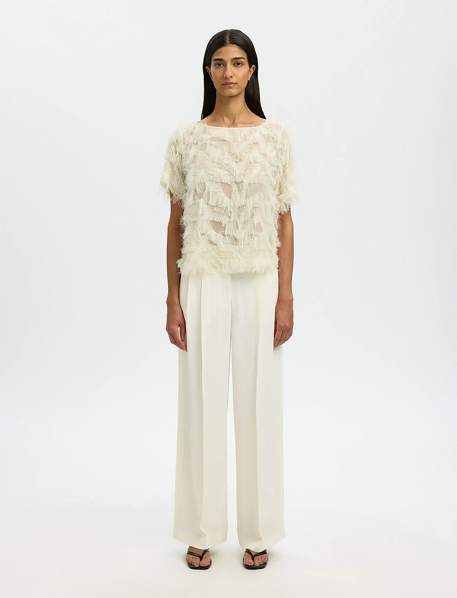 Selected - SLFMYLINE SS BOAT NECK TOP B - kortärmade blusar - egret - 3