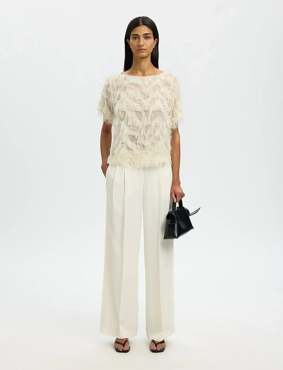 Selected - SLFMYLINE SS BOAT NECK TOP B - kortärmade blusar - egret - 4