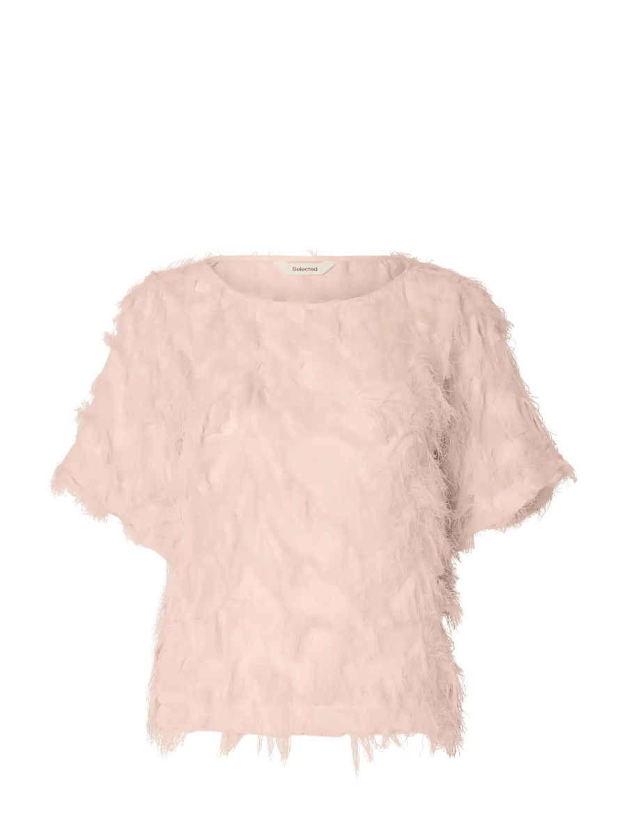 Selected - SLFMYLINE SS BOAT NECK TOP B - short-sleeved blouses - pale dogwood - 1