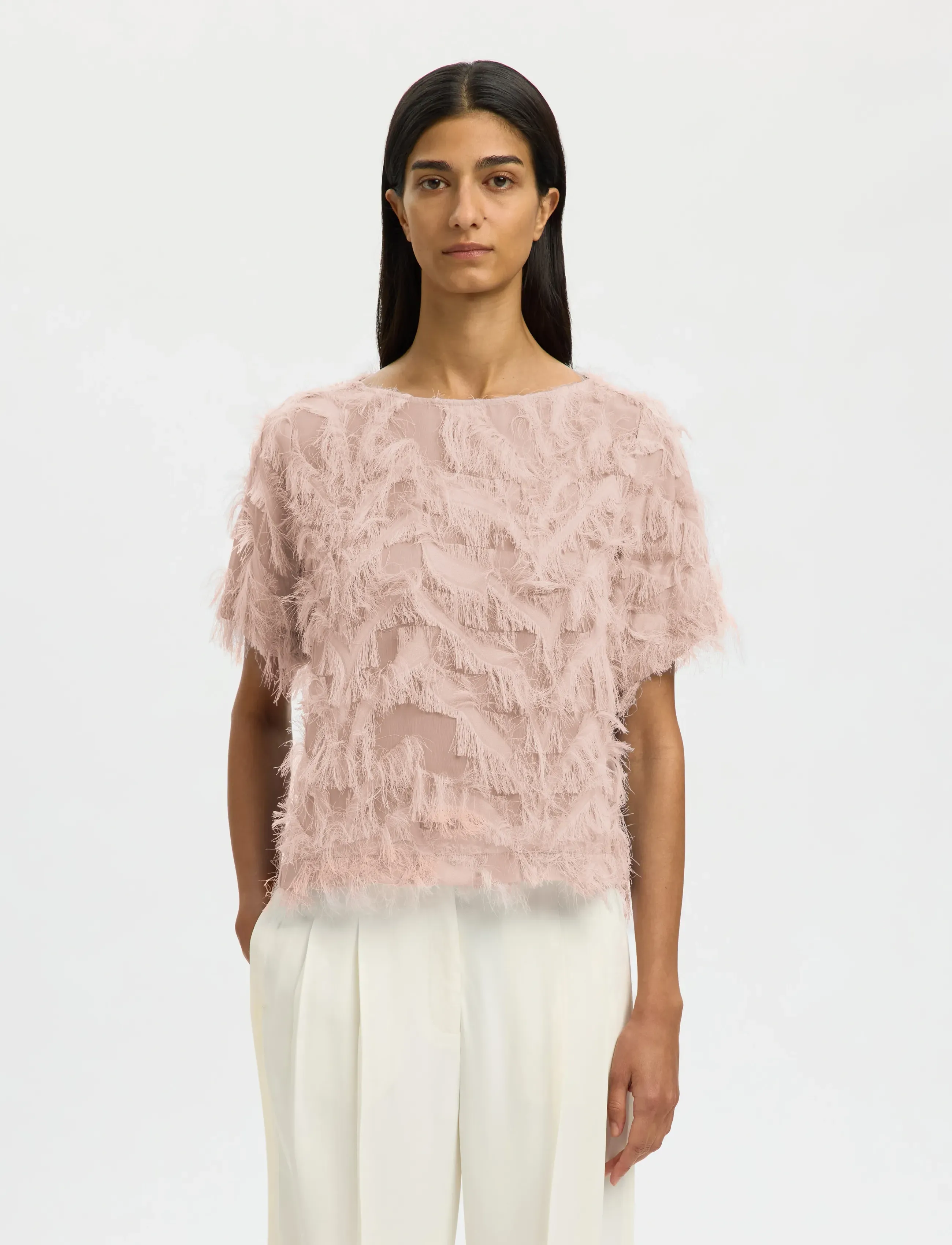 Selected Slfmyline Ss Boat Neck Top B, 44, Blouses, Rosa - Short-sleeved, Frauen