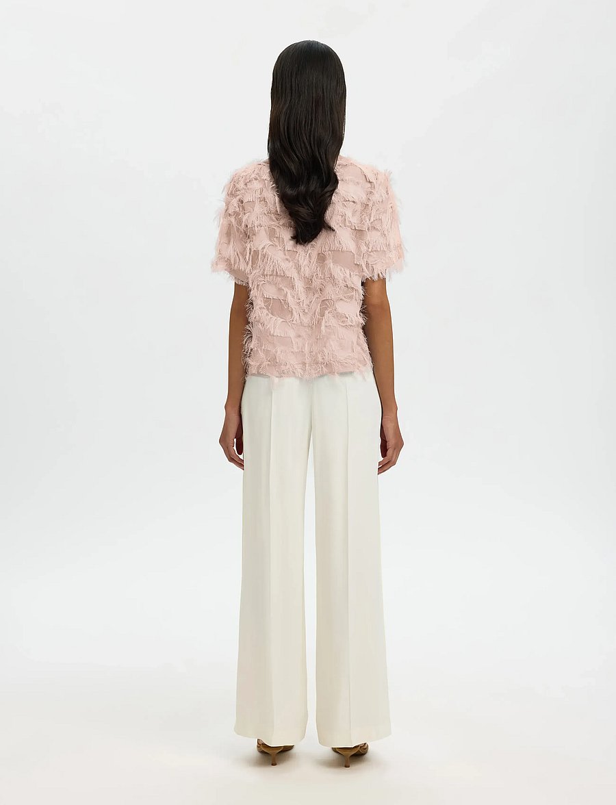 Selected - SLFMYLINE SS BOAT NECK TOP B - short-sleeved blouses - pale dogwood - 2