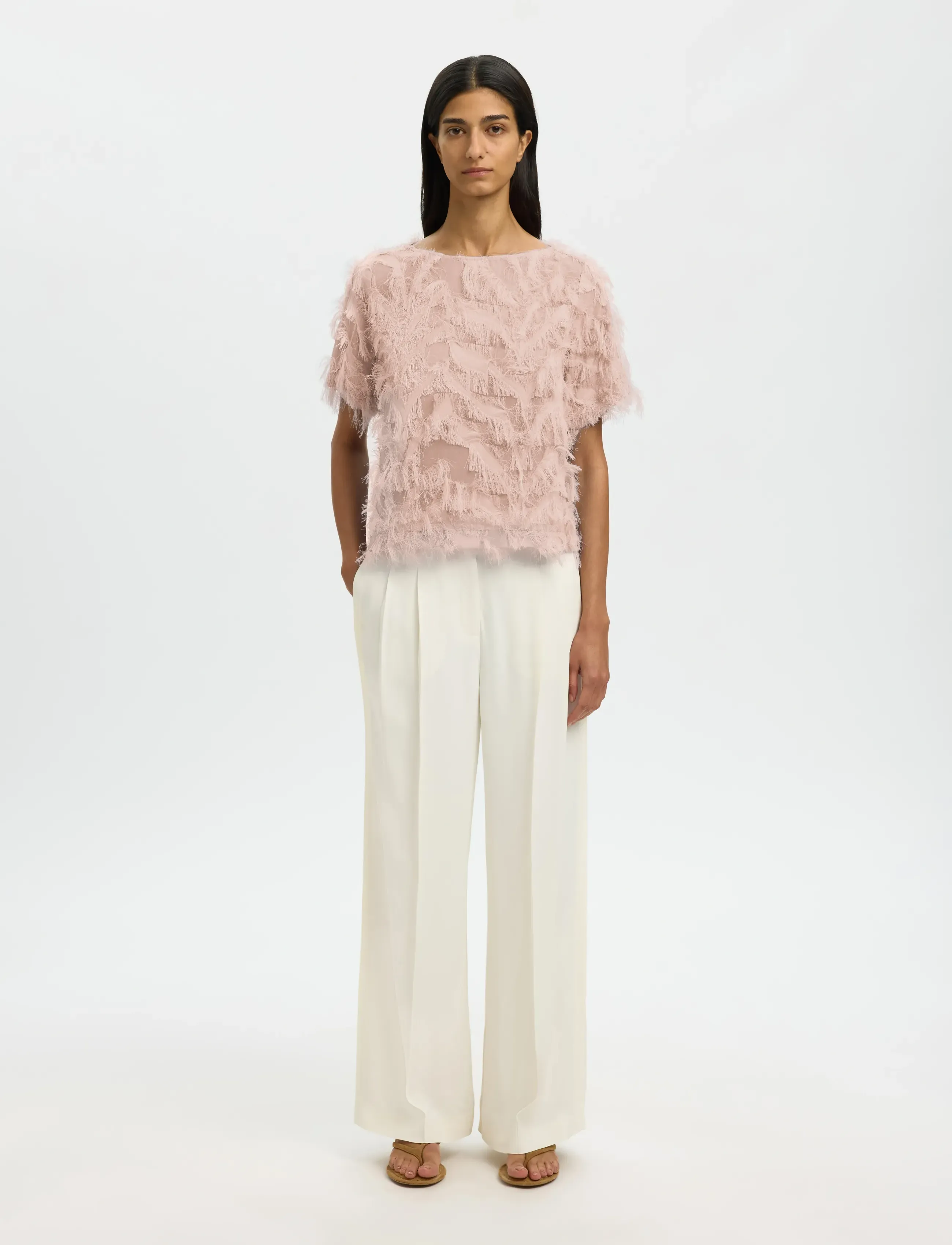 Selected - SLFMYLINE SS BOAT NECK TOP B - blouses à manches courtes - pale dogwood - 3