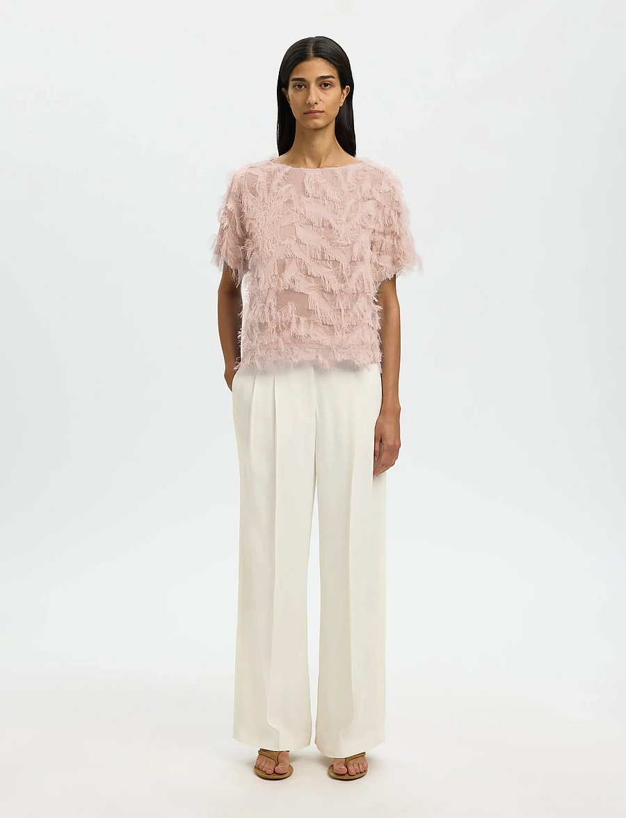 Selected - SLFMYLINE SS BOAT NECK TOP B - short-sleeved blouses - pale dogwood - 3