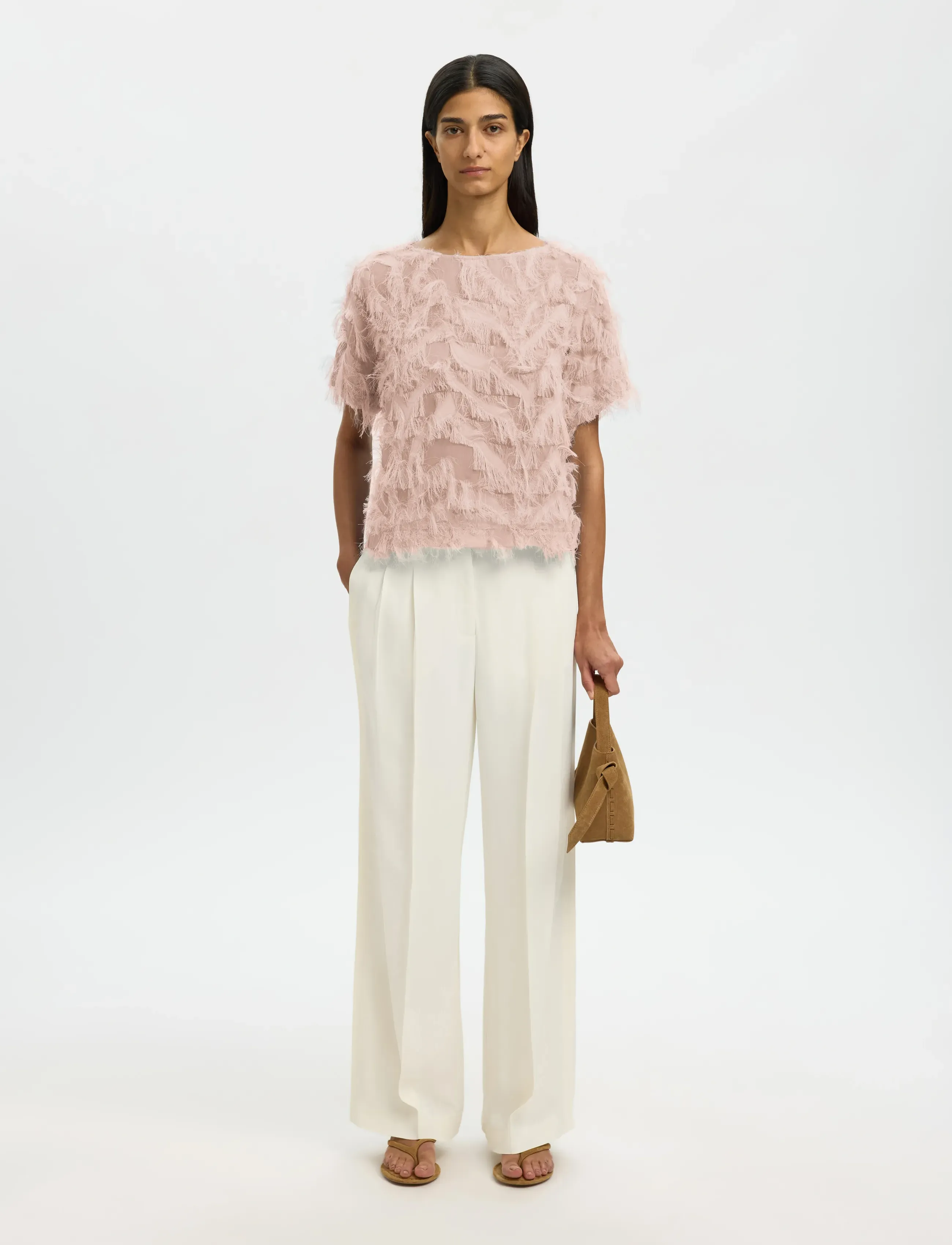 Selected - SLFMYLINE SS BOAT NECK TOP B - blouses à manches courtes - pale dogwood - 5