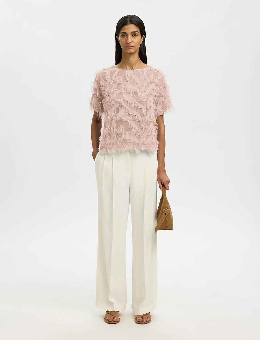 Selected - SLFMYLINE SS BOAT NECK TOP B - short-sleeved blouses - pale dogwood - 5
