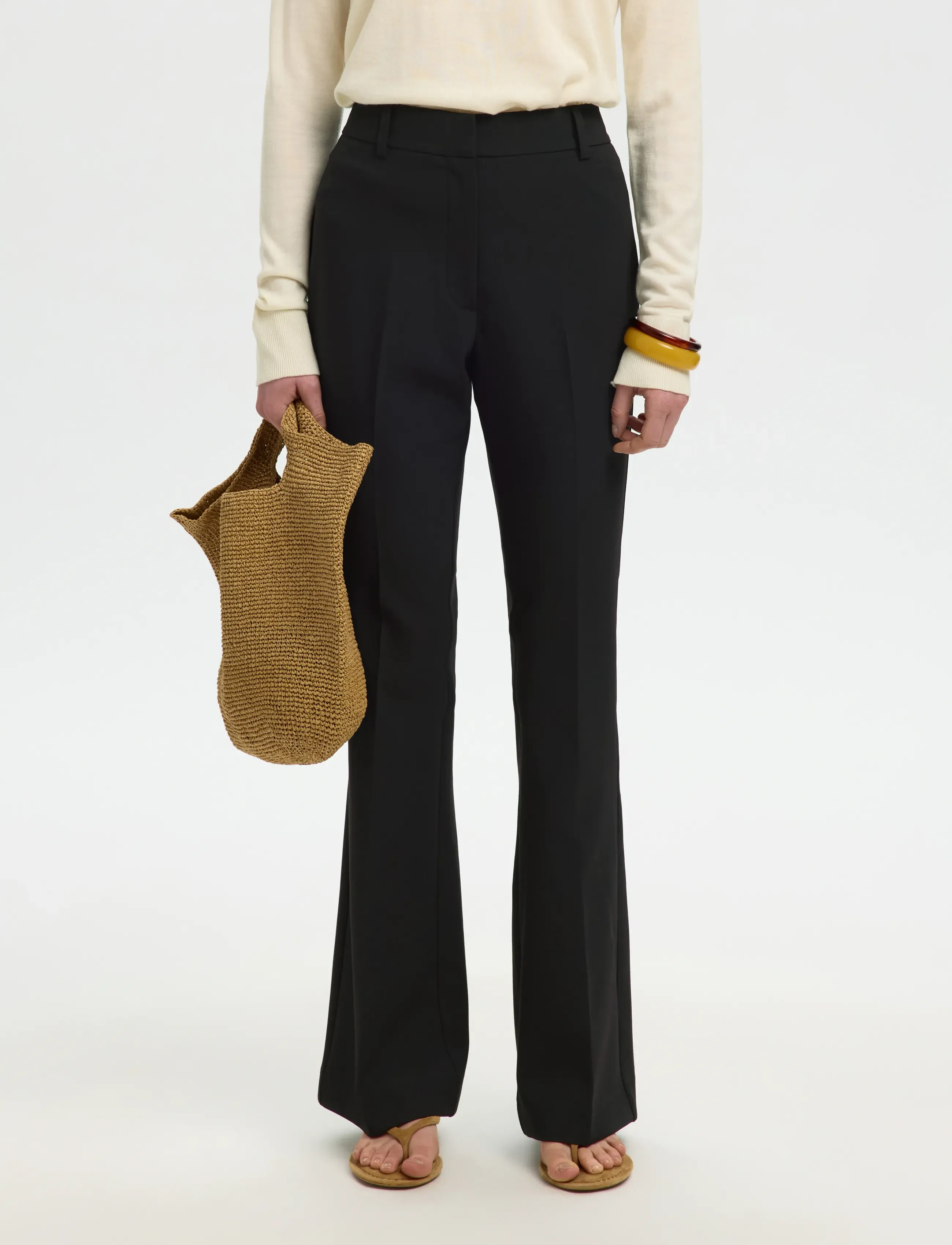 Selected SLFRITA MW SLIM FLARED PANT FD - Hosen - BLACK / black