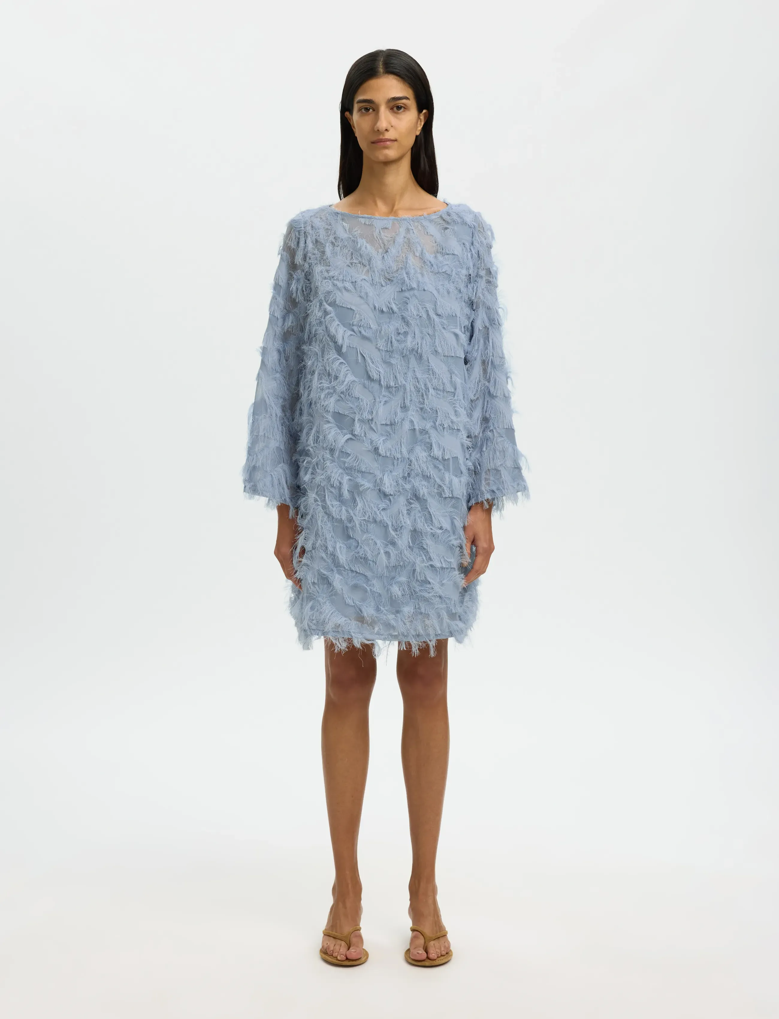 Selected Slfmyline Relaxed Ls Boat Neck Dress B, Kvinder, Frynsekjole, Blå, Str: 36