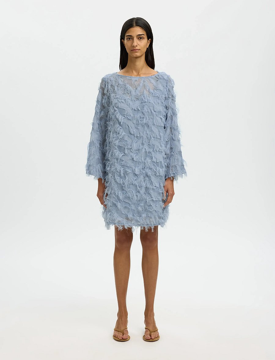 Selected - SLFMYLINE RELAXED LS BOAT NECK DRESS B - robes de fête - dusty blue - 0