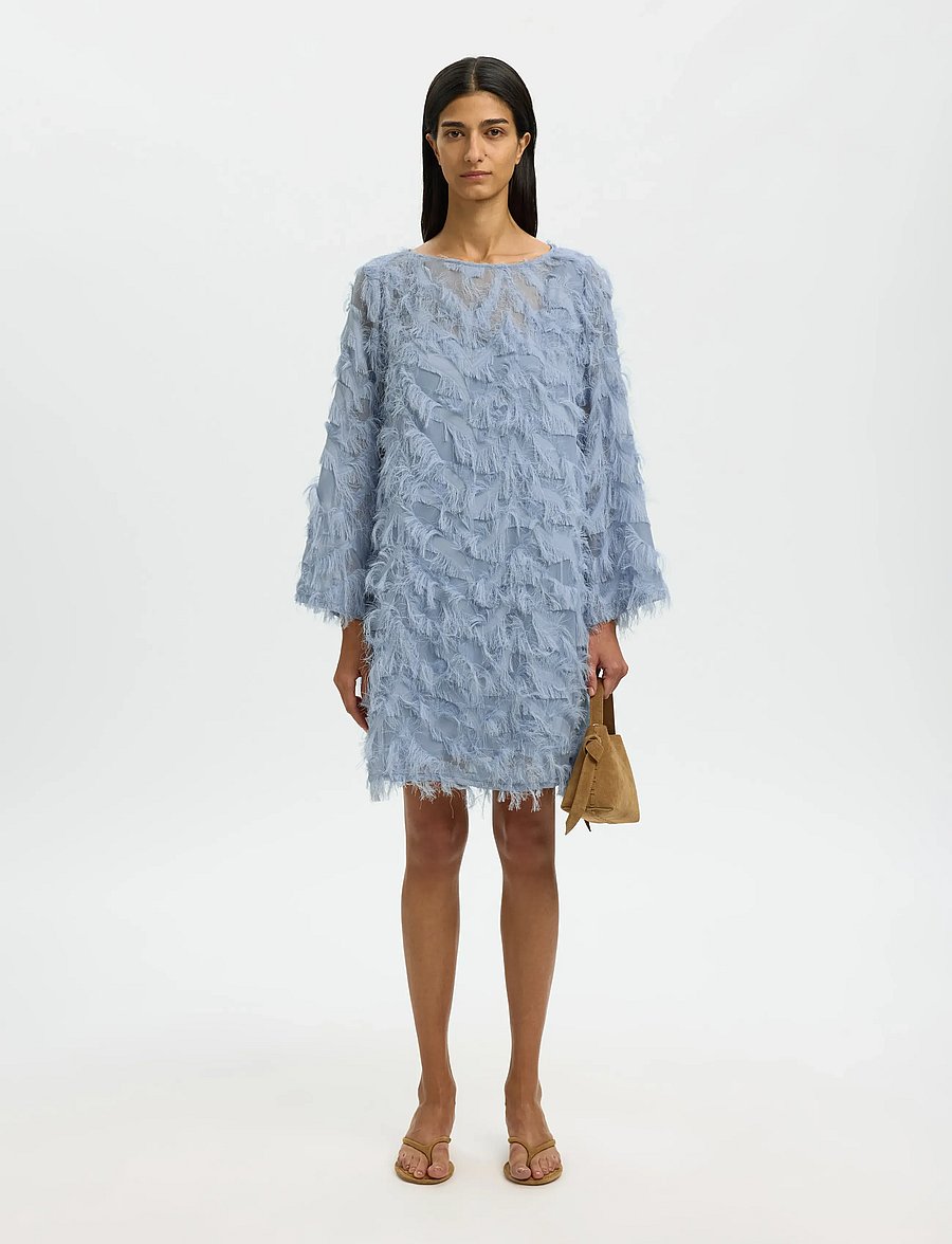 Selected - SLFMYLINE RELAXED LS BOAT NECK DRESS B - robes de fête - dusty blue - 3