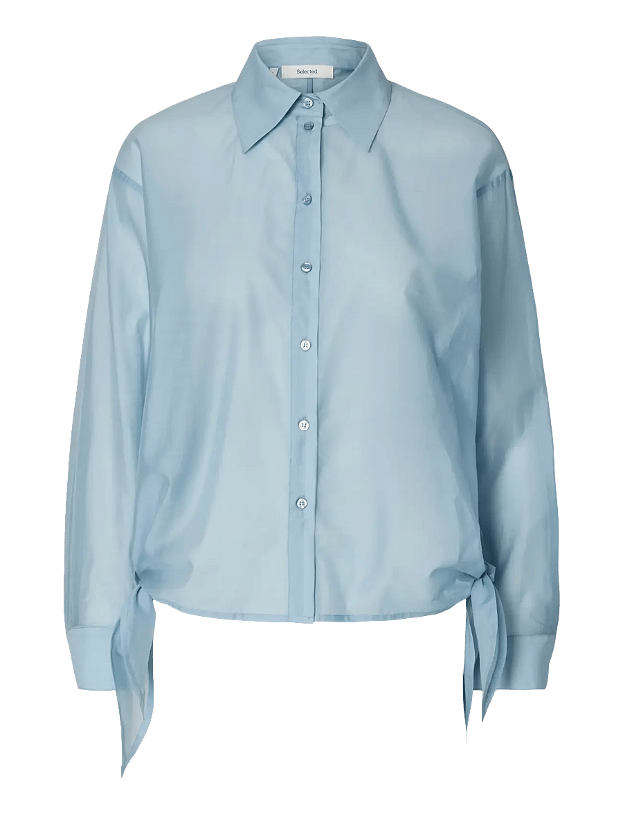 Selected - SLFIRIS RELAXED LS TIE DETAIL SHIRT B - langärmlige hemden - dusty blue - 1