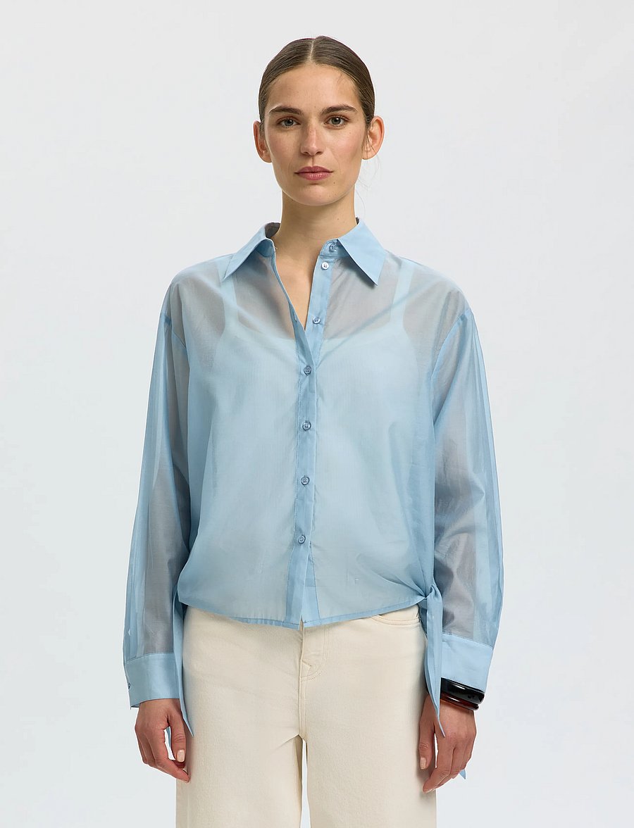 Selected - SLFIRIS RELAXED LS TIE DETAIL SHIRT B - langärmlige hemden - dusty blue - 0