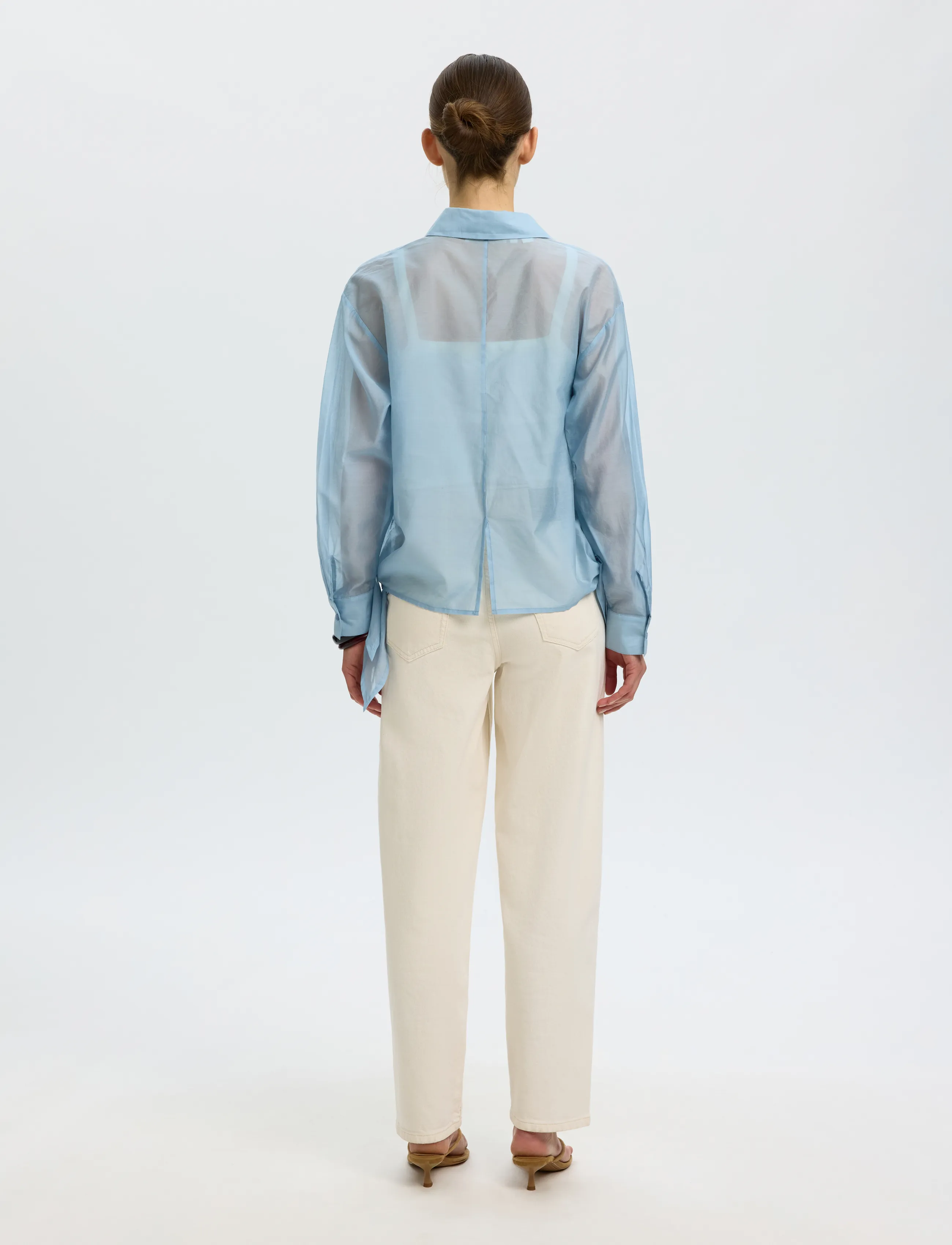 Selected - SLFIRIS RELAXED LS TIE DETAIL SHIRT B - langärmlige hemden - dusty blue - 2