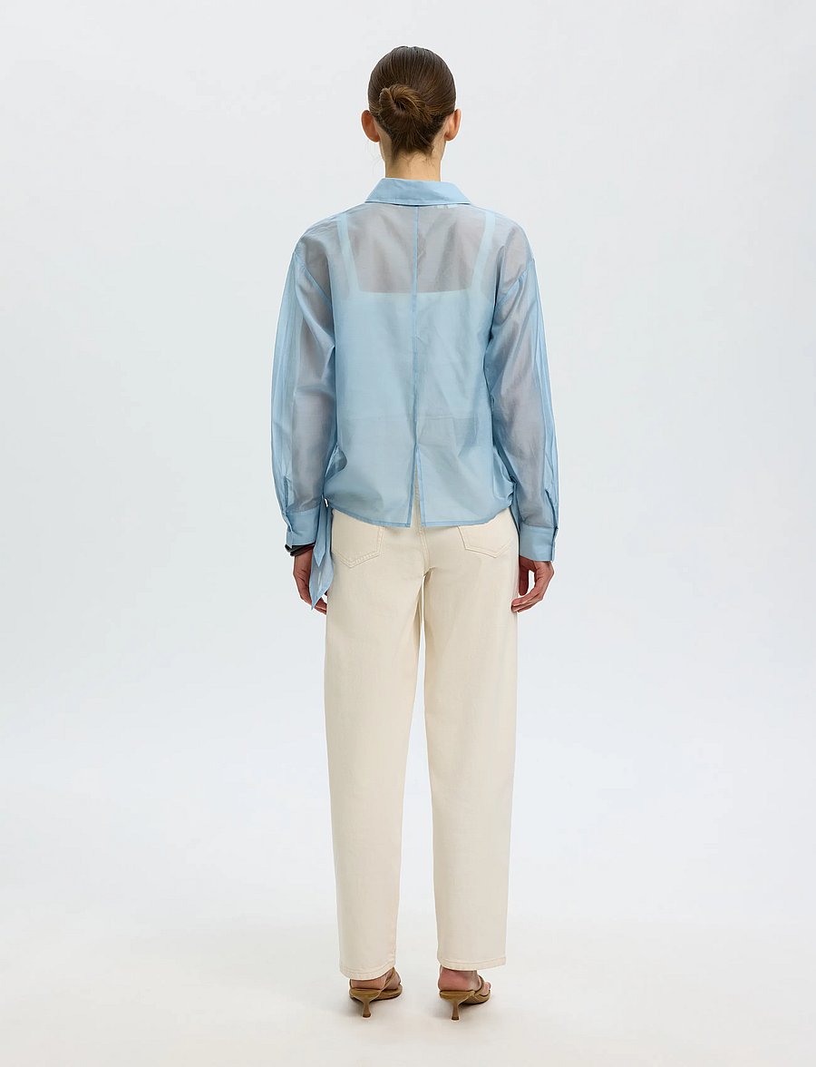 Selected - SLFIRIS RELAXED LS TIE DETAIL SHIRT B - langärmlige hemden - dusty blue - 2