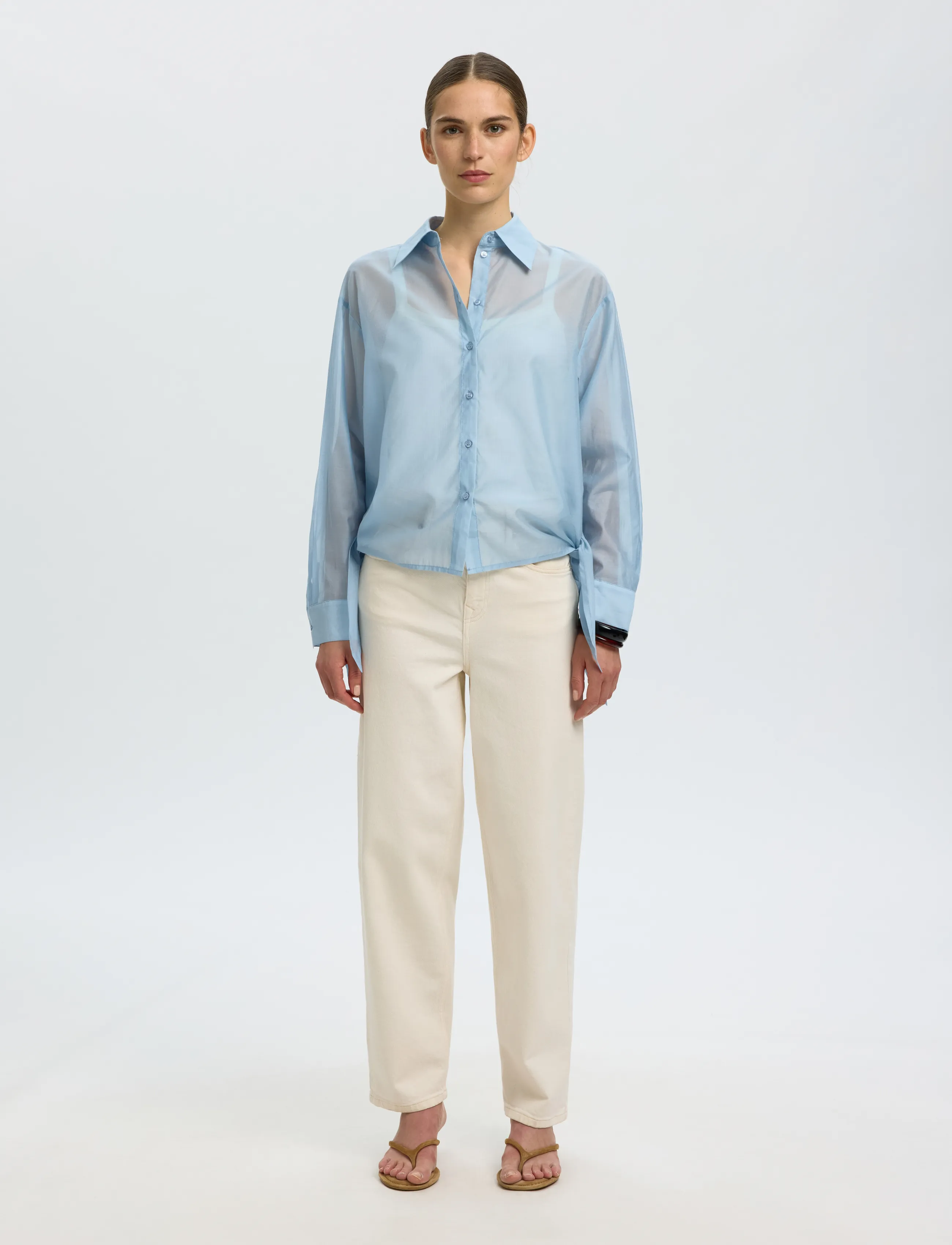 Selected - SLFIRIS RELAXED LS TIE DETAIL SHIRT B - langärmlige hemden - dusty blue - 3