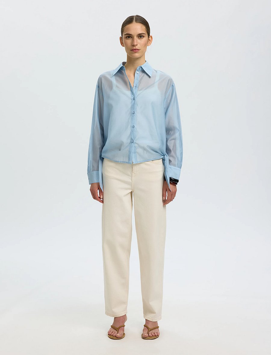 Selected - SLFIRIS RELAXED LS TIE DETAIL SHIRT B - langärmlige hemden - dusty blue - 3