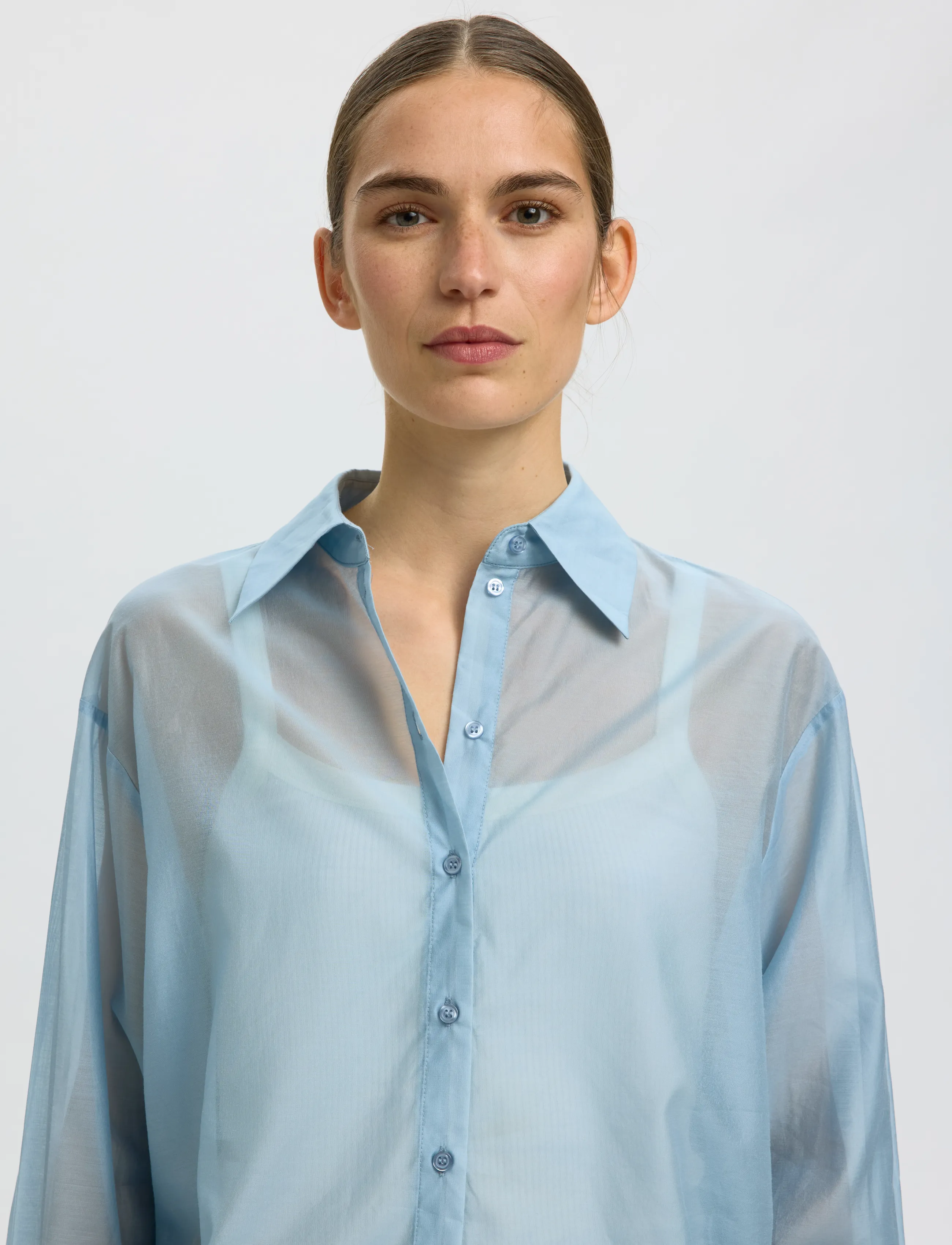 Selected - SLFIRIS RELAXED LS TIE DETAIL SHIRT B - langärmlige hemden - dusty blue - 4