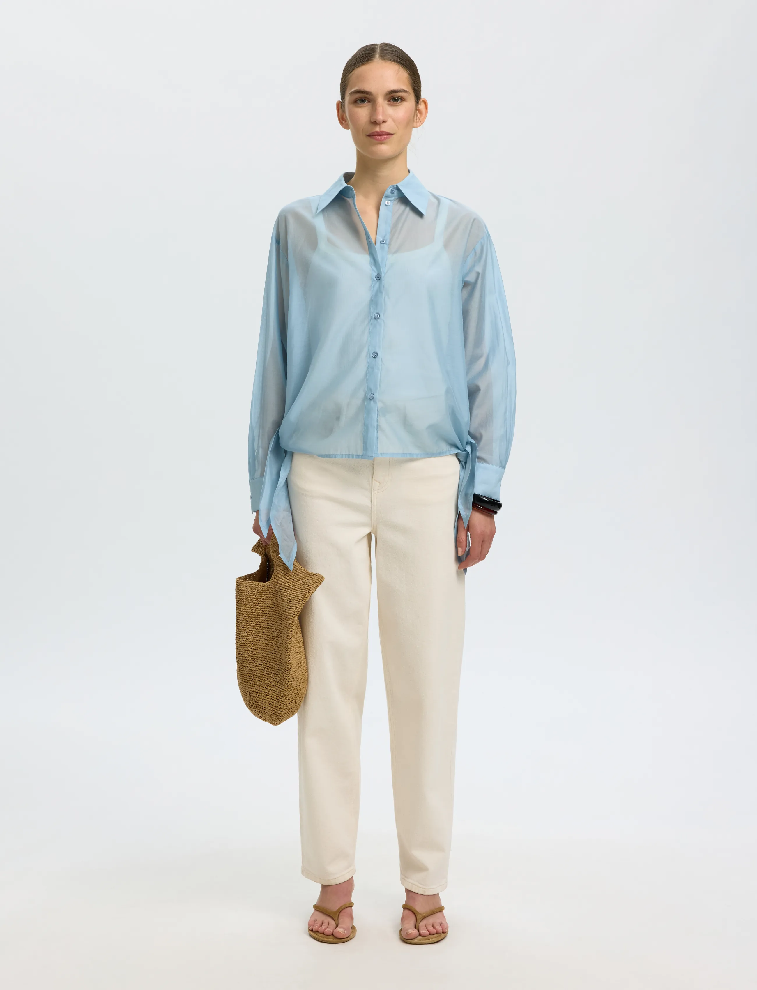Selected - SLFIRIS RELAXED LS TIE DETAIL SHIRT B - langärmlige hemden - dusty blue - 5