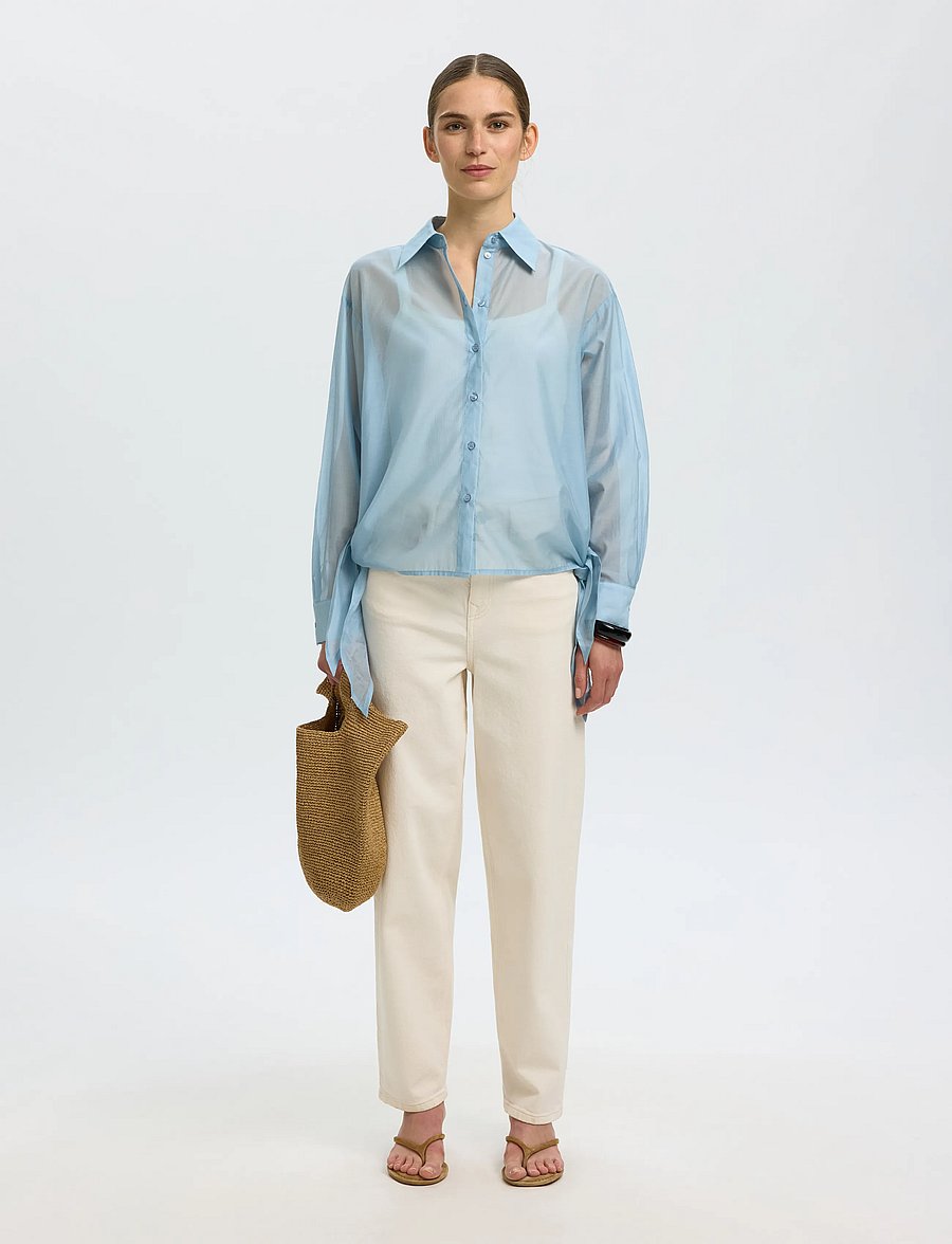 Selected - SLFIRIS RELAXED LS TIE DETAIL SHIRT B - langärmlige hemden - dusty blue - 5