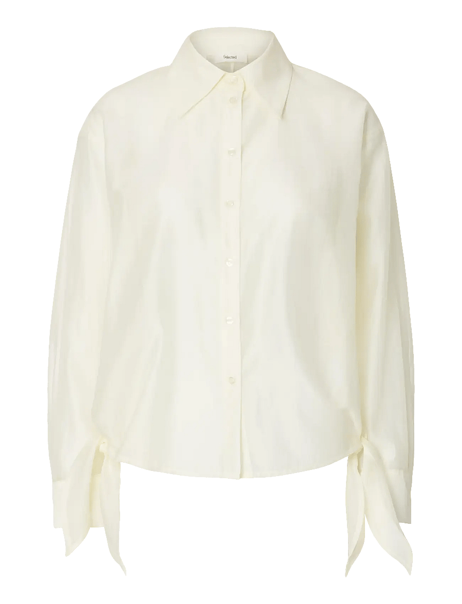 Selected - SLFIRIS RELAXED LS TIE DETAIL SHIRT B - chemises à manches longues - egret - 0