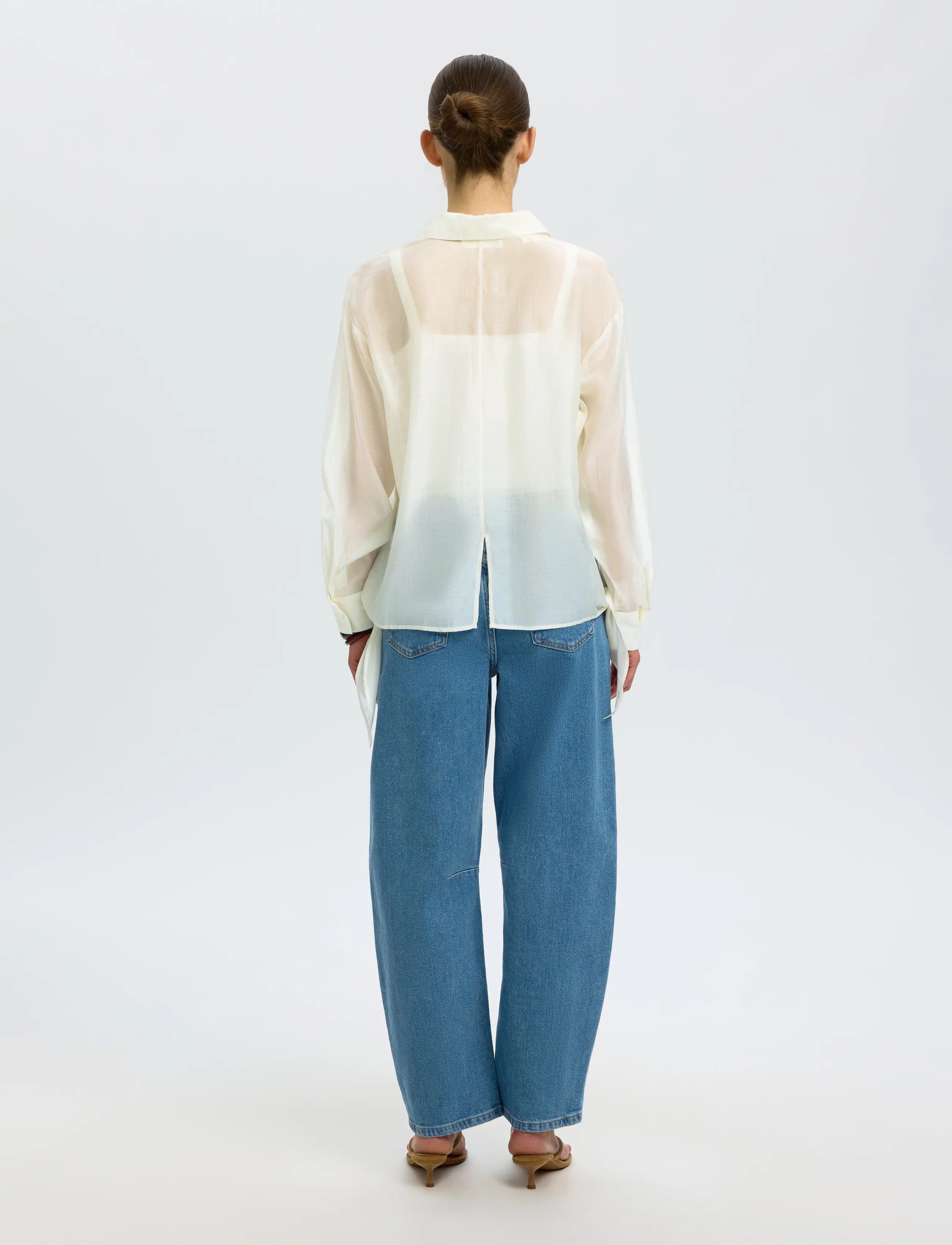 Selected - SLFIRIS RELAXED LS TIE DETAIL SHIRT B - langärmlige hemden - egret - 2