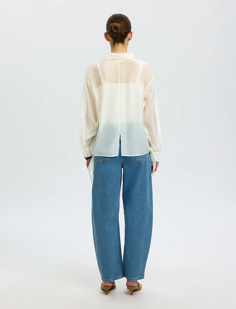 Selected - SLFIRIS RELAXED LS TIE DETAIL SHIRT B - langärmlige hemden - egret - 2