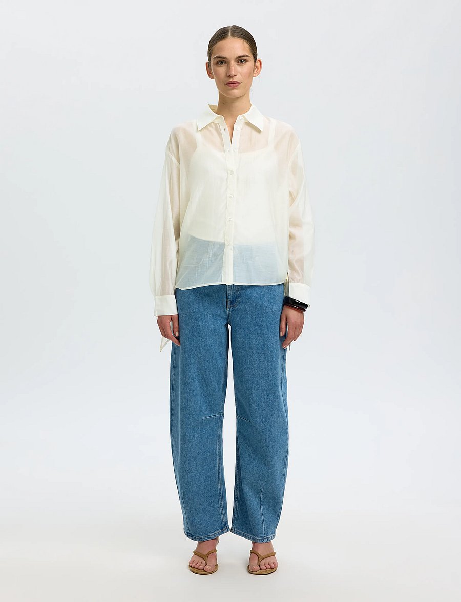 Selected - SLFIRIS RELAXED LS TIE DETAIL SHIRT B - langärmlige hemden - egret - 3