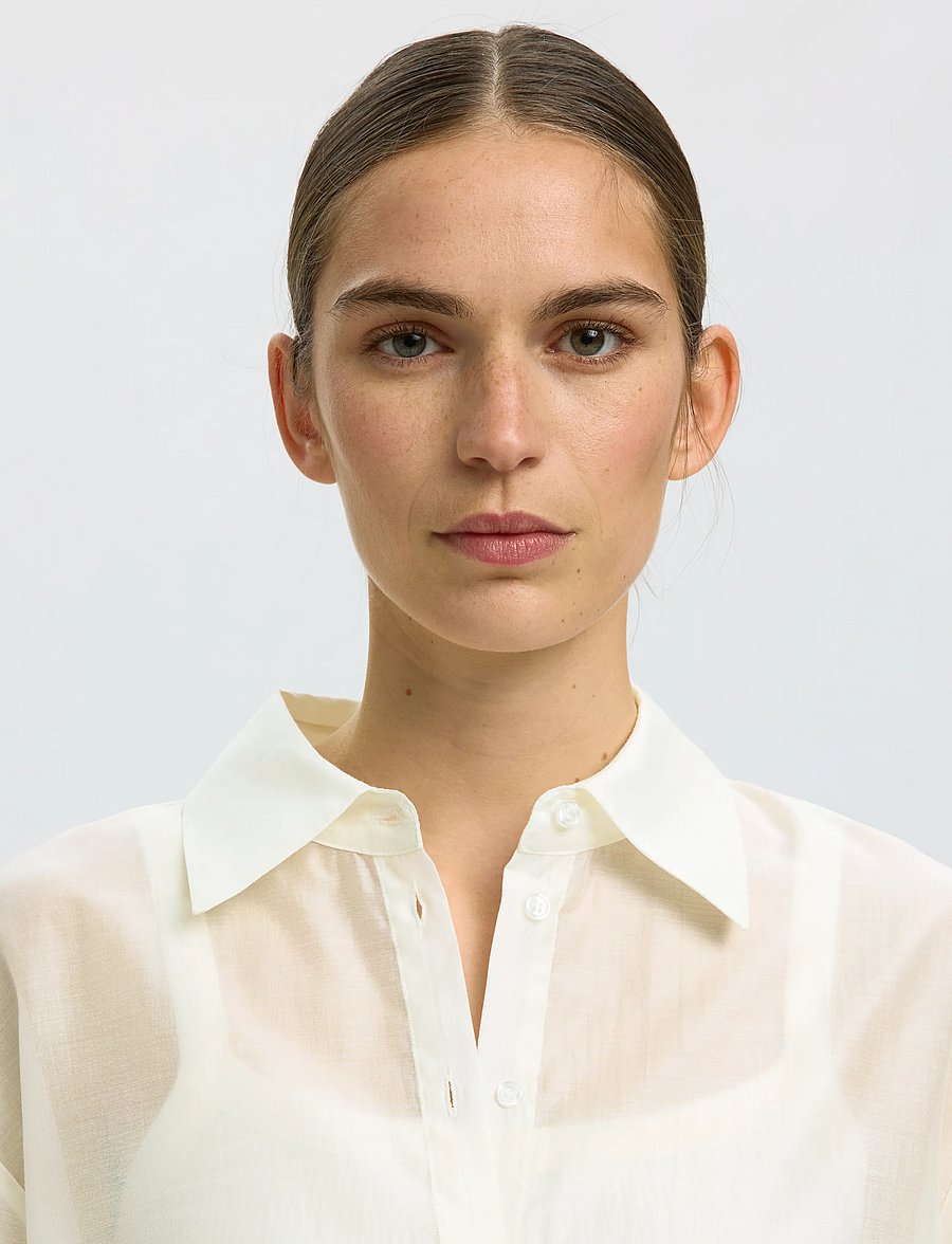Selected - SLFIRIS RELAXED LS TIE DETAIL SHIRT B - langärmlige hemden - egret - 4
