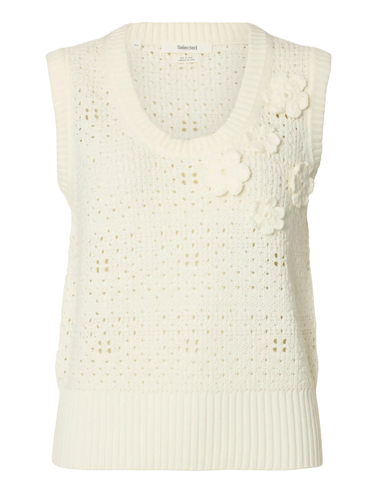 Selected SLFKARLA SL KNIT U-NECK TOP - Prjónavesti - EGRET / cream