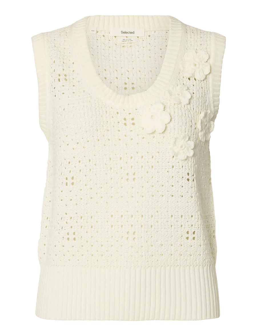 Selected - SLFKARLA SL KNIT U-NECK TOP - vestes tricot - egret - 1