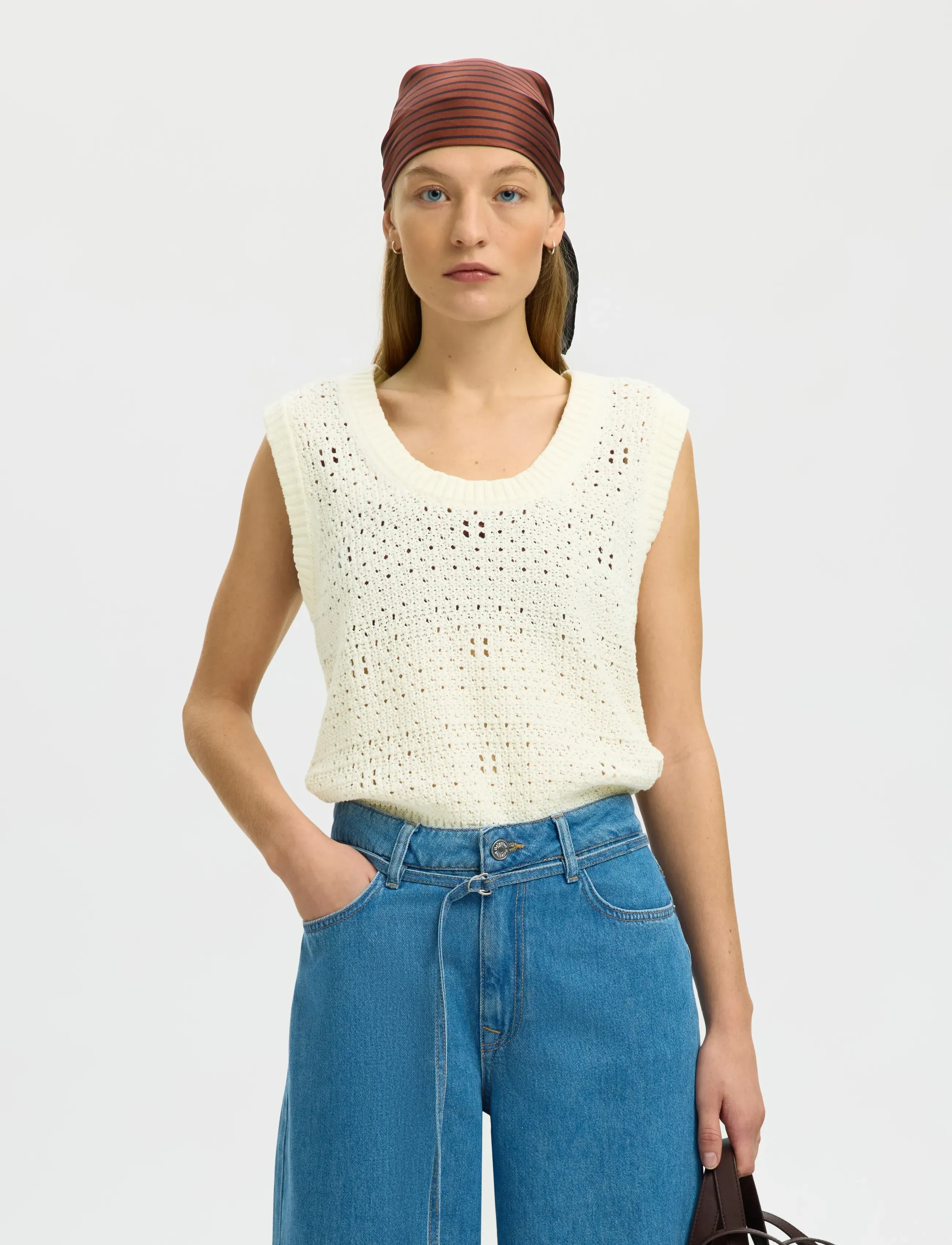Selected - SLFKARLA SL KNIT U-NECK TOP - vestes tricot - egret - 0