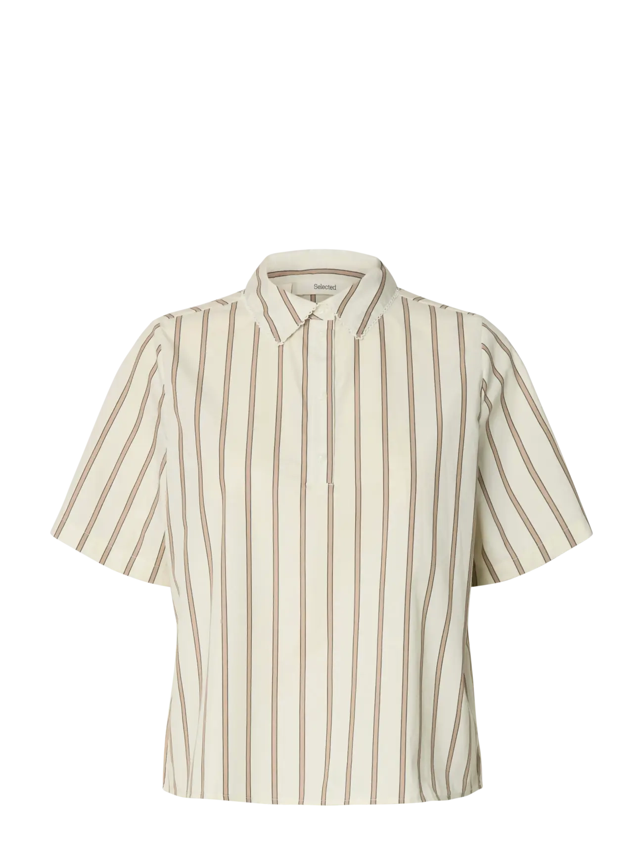 Selected SLFGINA RELAXED SS CROCHET EDGE POLO B - Polo Shirts - ETHEREA / cream