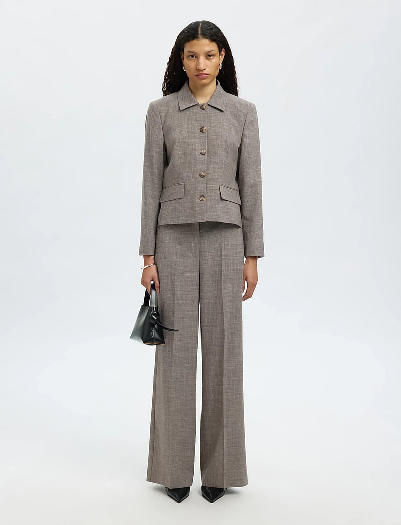 Selected - SLFRAE SUN BLAZER - vienaeiliai švarkai - dark sand melange - 4