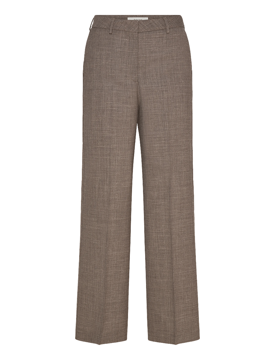 Selected - SLFRAE-ELIANA SUN HW WIDE PANT - kostymbyxor - dark sand melange - 1
