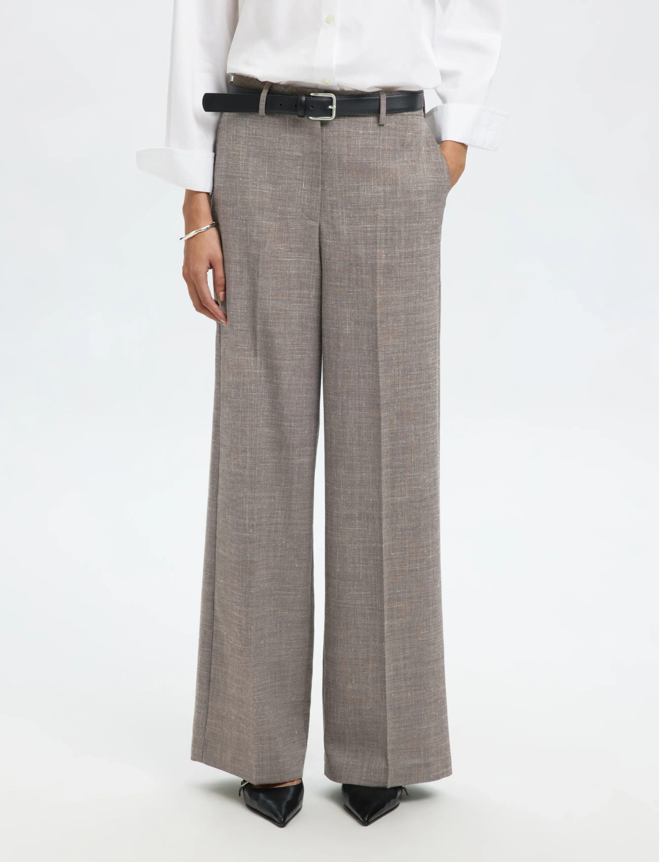 Selected SLFRAE-ELIANA SUN HW WIDE PANT - Kläder - DARK SAND MELANGE / brown