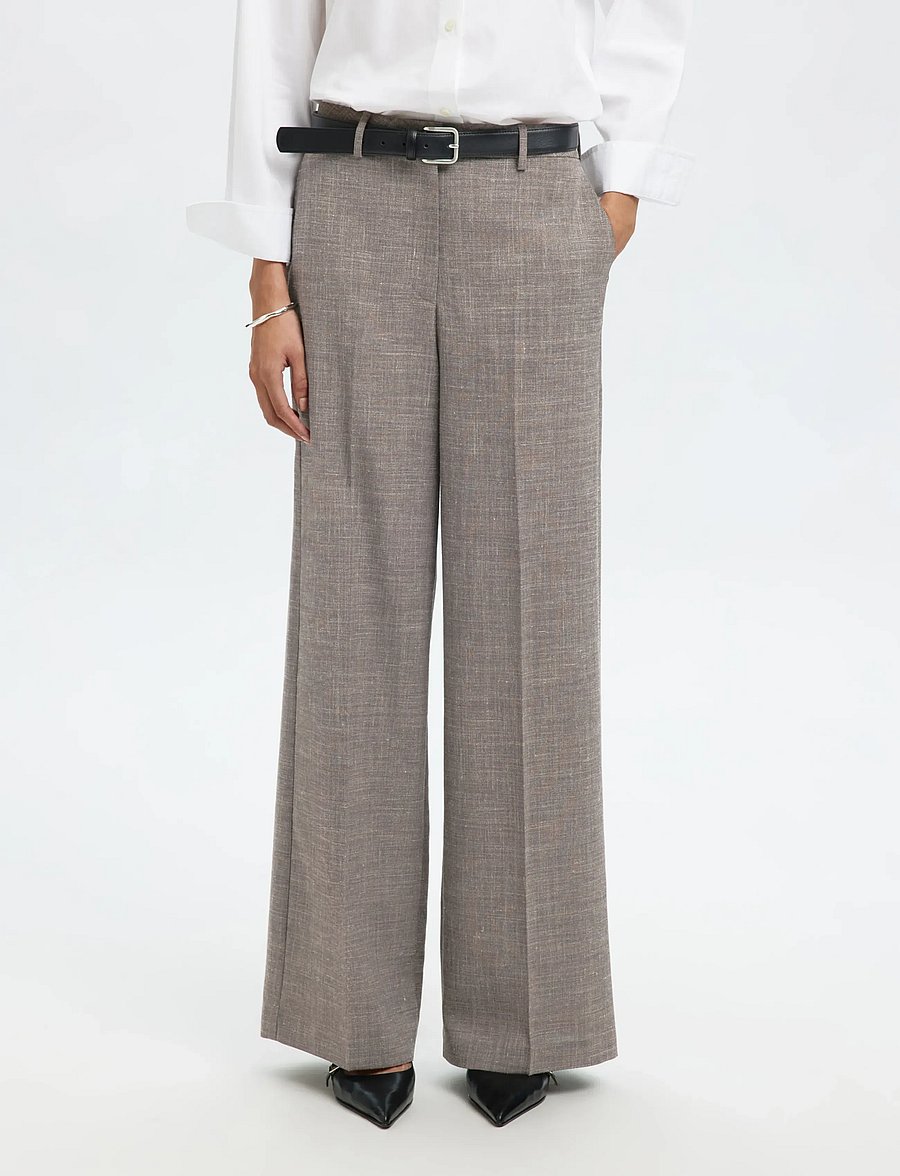 Selected - SLFRAE-ELIANA SUN HW WIDE PANT - kostymbyxor - dark sand melange - 0