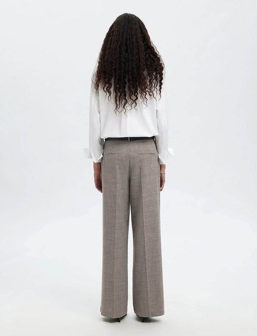 Selected - SLFRAE-ELIANA SUN HW WIDE PANT - kostymbyxor - dark sand melange - 3