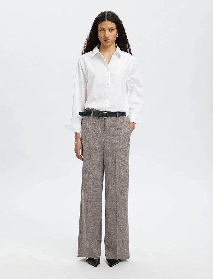 Selected - SLFRAE-ELIANA SUN HW WIDE PANT - kostymbyxor - dark sand melange - 4