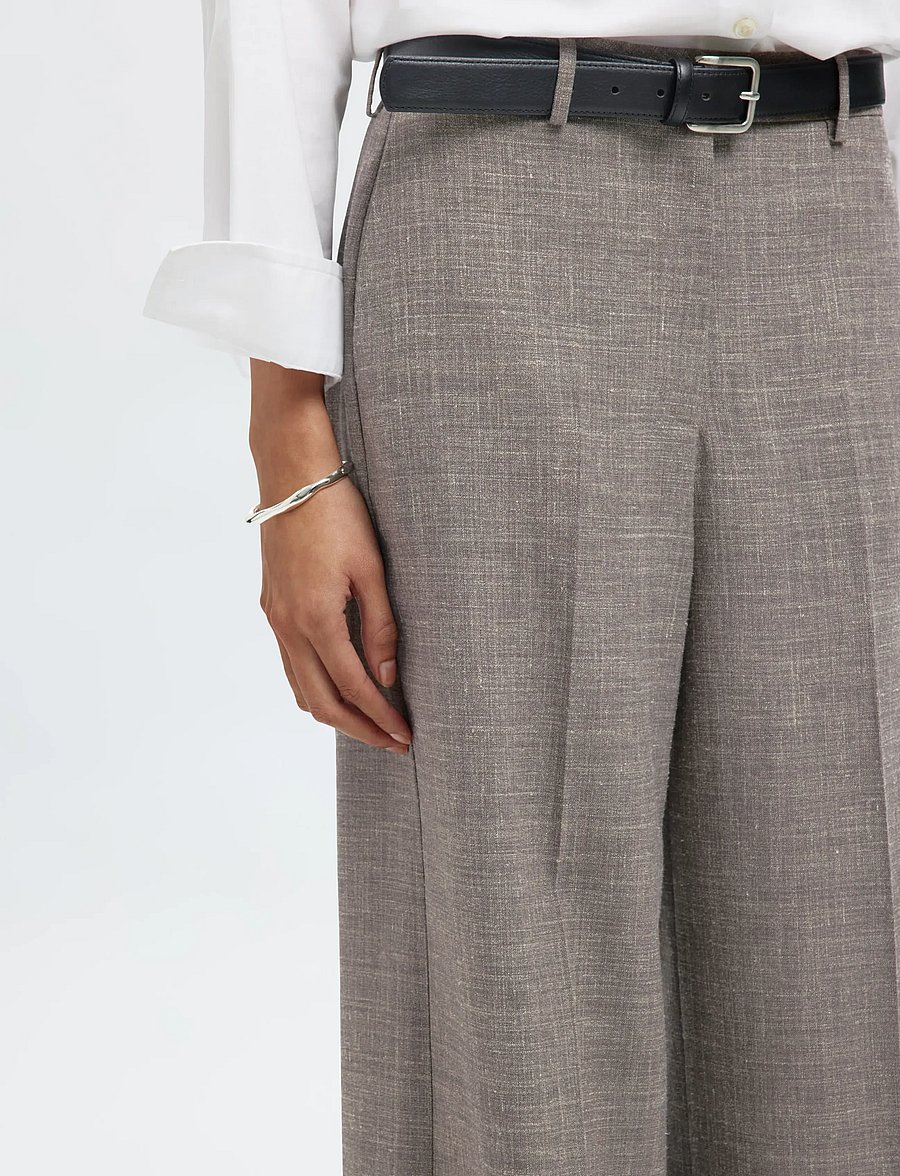 Selected - SLFRAE-ELIANA SUN HW WIDE PANT - kostymbyxor - dark sand melange - 5