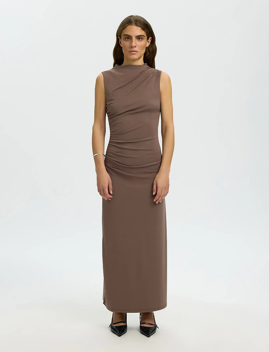 Selected - SLFMOA SL ANKLE DRESS EX - abendkleider - chocolate chip - 0