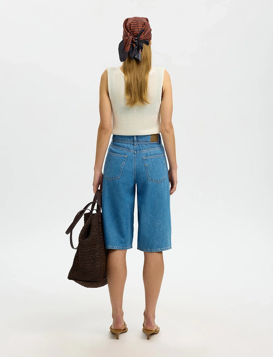 Selected - SLFTENNA MW BERMUDA DENIM SHORTS - gallastuttbuxur - medium blue denim - 2