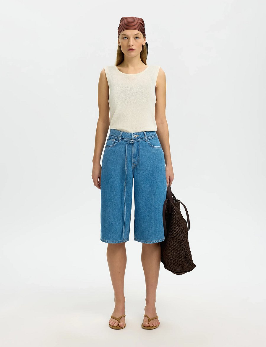 Selected - SLFTENNA MW BERMUDA DENIM SHORTS - gallastuttbuxur - medium blue denim - 3