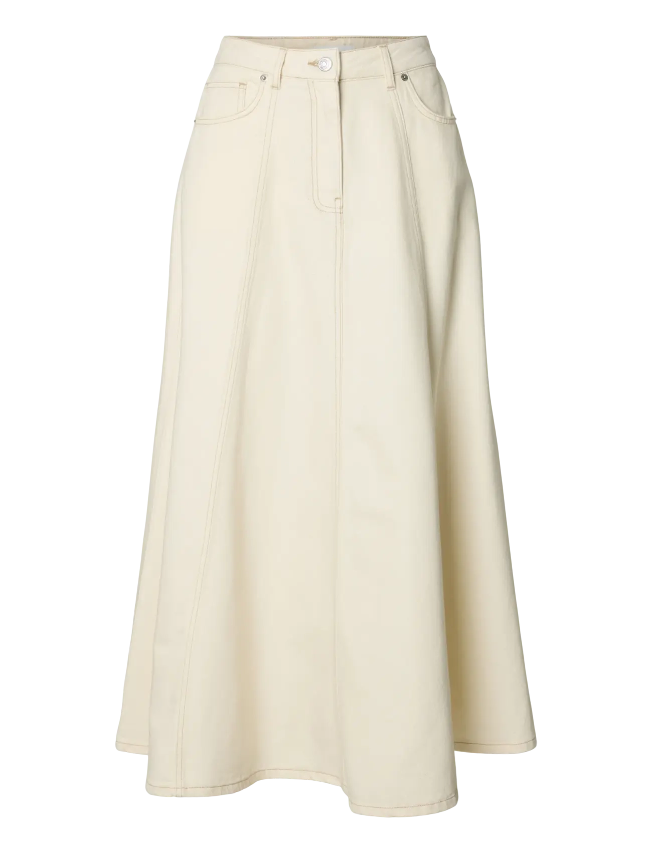 Selected SLFTENNA HW LONG DENIM SKIRT - Maxi nederdele - EGRET / cream