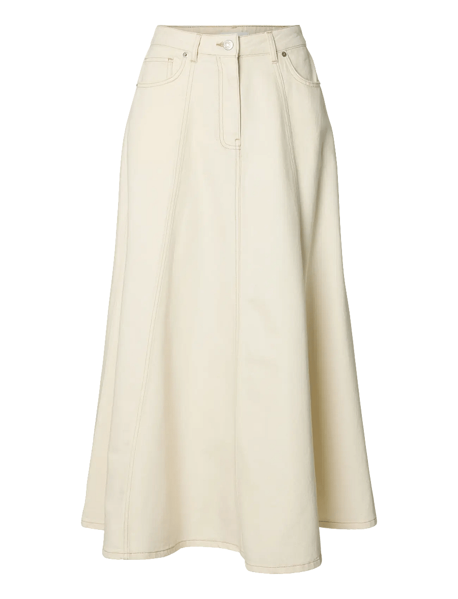 Selected - SLFTENNA HW LONG DENIM SKIRT - jeanskjolar - egret - 1