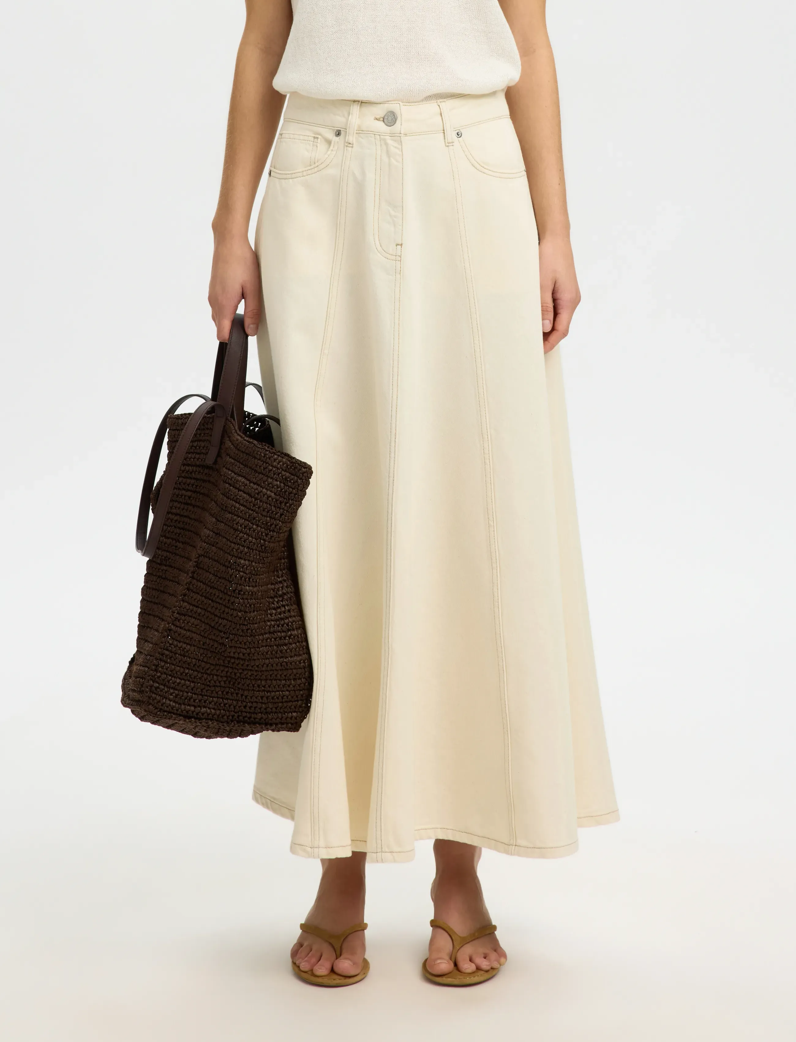 Selected SLFTENNA HW LONG DENIM SKIRT - Denim skirts - EGRET / cream